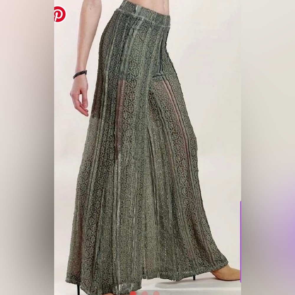 POL Vintage Boho Flower Lace Pants - Olive SIZE: small